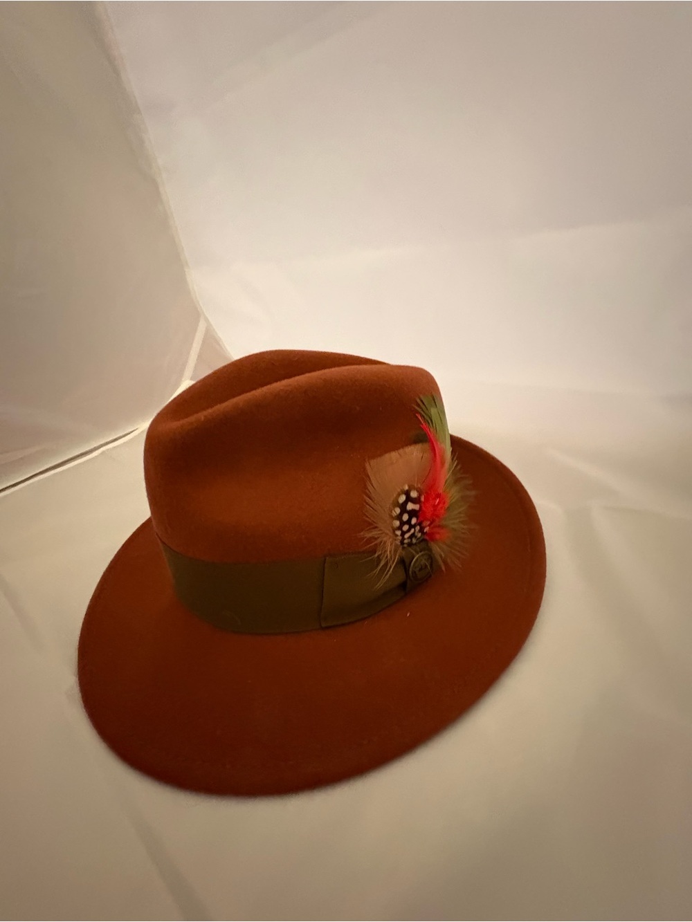 Goorin Bros Brown Felt Fedora with Feather Accent